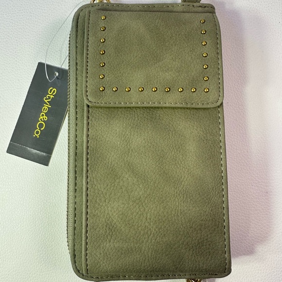 Style & Co. Handbags - Macy’s Style & Co Mini Studded Sage Green Crossbody/Phone Holder